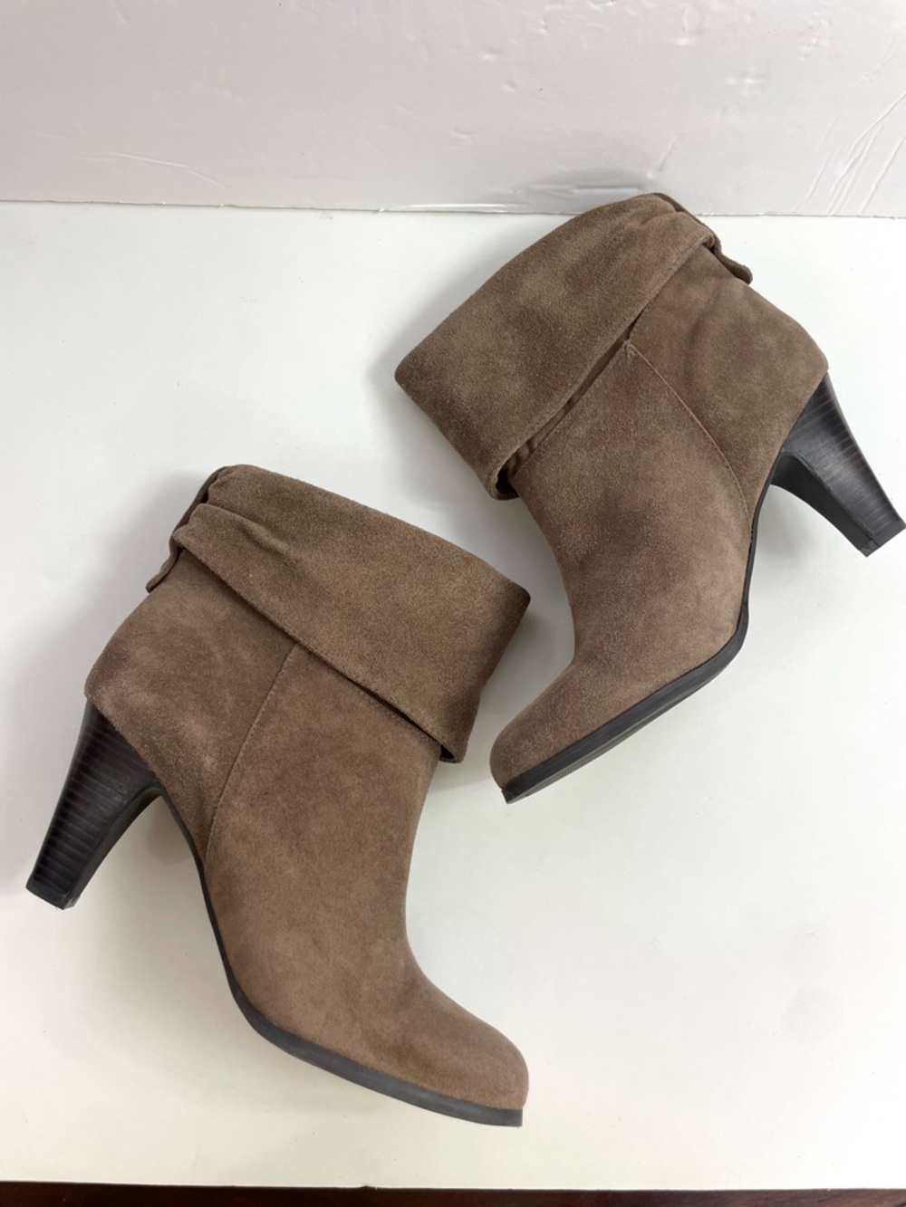 BCBGeneration Taupe Fold-Over Suede High Heel Ankle‎ Booties